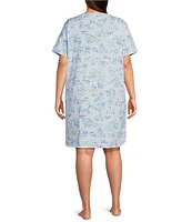Sleep Sense Plus Short Sleeve Crew Neck Vacation Toile Print Knit Nightgown