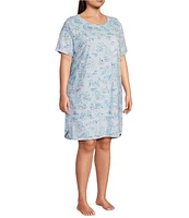 Sleep Sense Plus Short Sleeve Crew Neck Vacation Toile Print Knit Nightgown