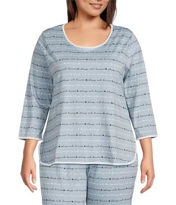 Sleep Sense Plus Sleepy Words Print Scoop Neck 3/4 Sleeve Knit Coordinating Top