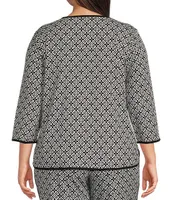 Sleep Sense Plus Tile Print Scoop Neck 3/4 Sleeve Knit Coordinating Top