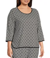 Sleep Sense Plus Tile Print Scoop Neck 3/4 Sleeve Knit Coordinating Top