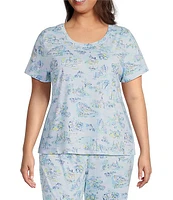 Sleep Sense Plus Vacation Toile Print Short Sleeve Scoop Neck Coordinating Top