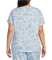 Sleep Sense Plus Vacation Toile Print Short Sleeve Scoop Neck Coordinating Top