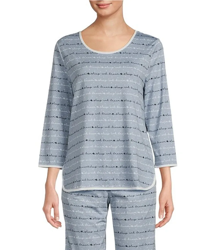 Sleep Sense Sleepy Words Print Scoop Neck 3/4 Sleeve Knit