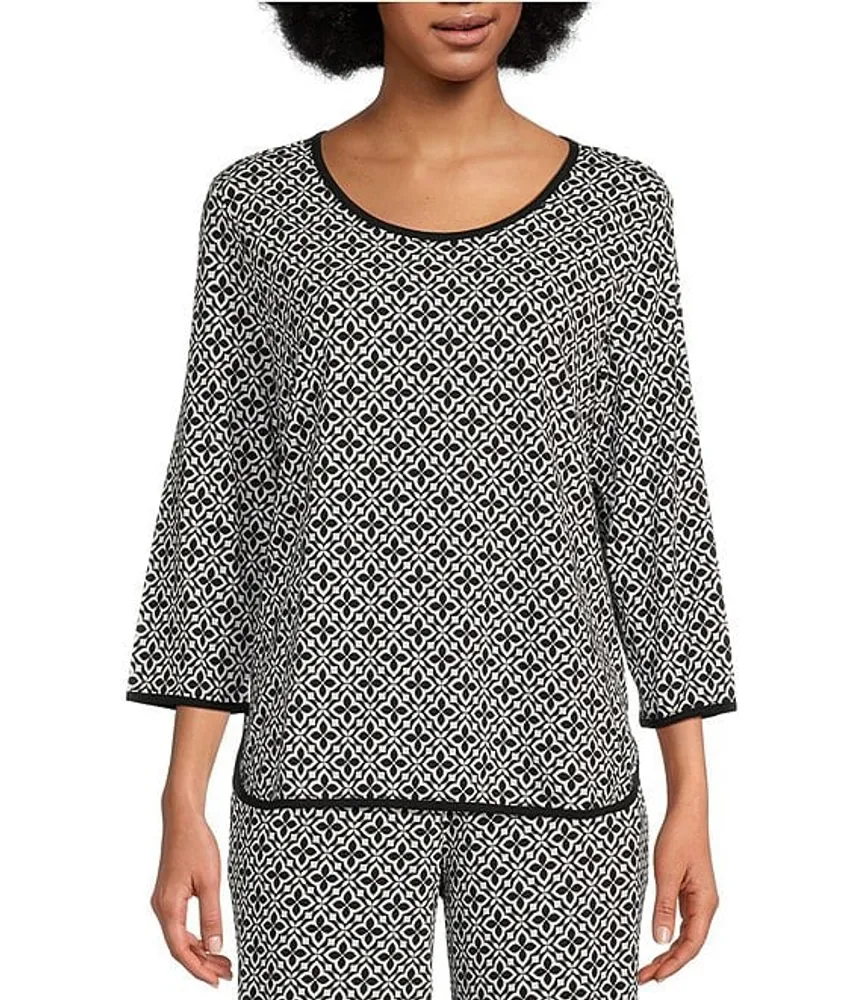 Sleep Sense Tile Print Scoop Neck 3/4 Sleeve Knit Coordinating Shirt