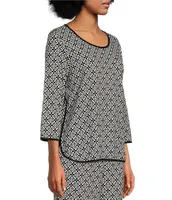 Sleep Sense Tile Print Scoop Neck 3/4 Sleeve Knit Coordinating Shirt