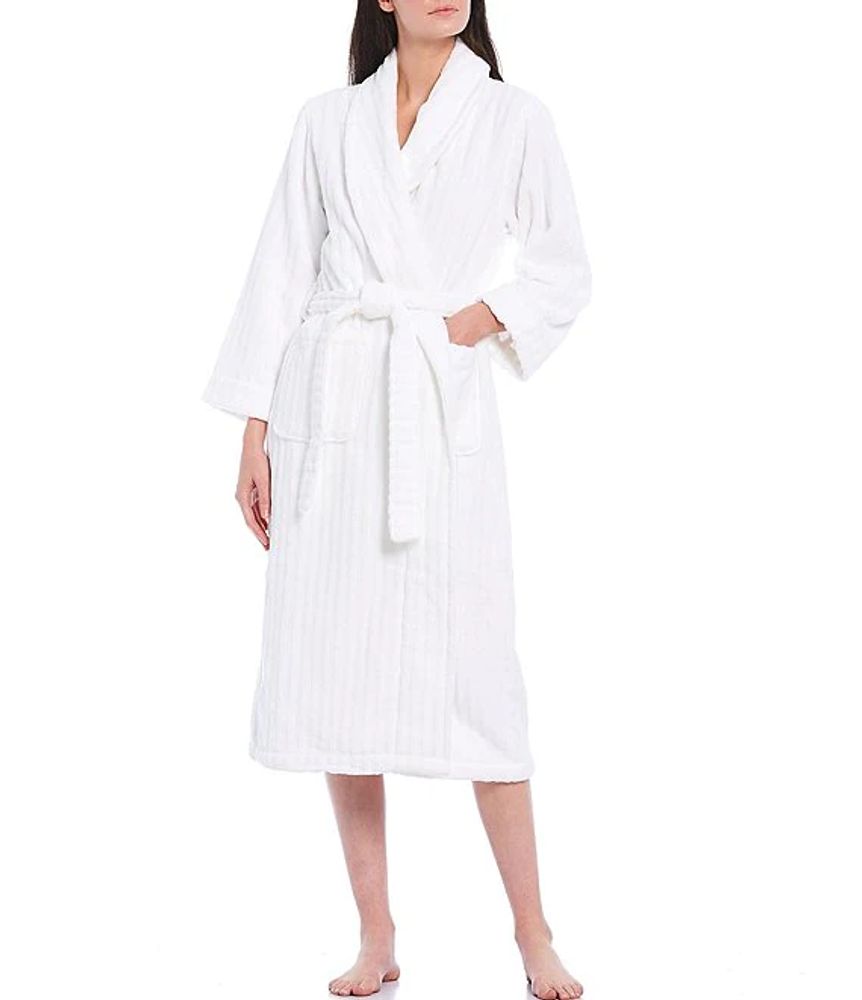 Spa Essentials by Sleep Sense Velour Shadow Stripe Terry Long Cozy Wrap Robe