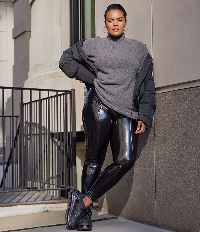 Womens SPANX black Faux Patent Leather Leggings
