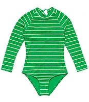 Splendid Big Girls 7-16 Long Sleeve Stripe Tie Back One Piece Swimsuit