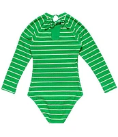 Splendid Big Girls 7-16 Long Sleeve Stripe Tie Back One Piece Swimsuit