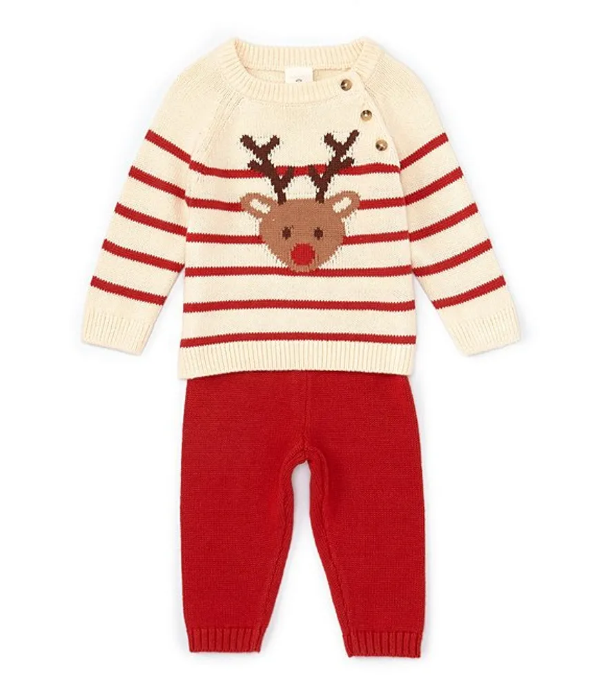 Starting Out Baby Boy 3-24 Months Round Neck Long Sleeve Reindeer Sweater & Pants Set