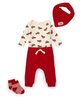 Starting Out Baby Boy Newborn-12 Months Round Neck Long Sleeve Christmas Truck Top Bandana Bib & Pant Set