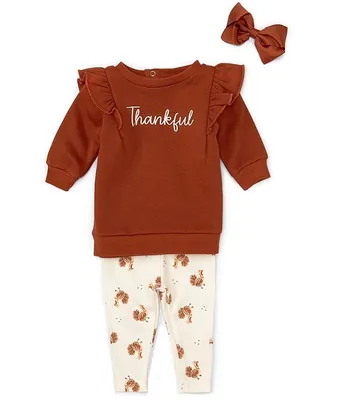 Starting Out Baby Girls 12-24 Months Long Sleeve Thankful Turkey Print Pullover & Leggings Set