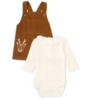 Starting Out Baby Girls 3-24 Months Ruffle Neck Long Sleeve Polka-Dot T-Shirt Reindeer Corduroy Pinafore Jumper 2-Piece Set