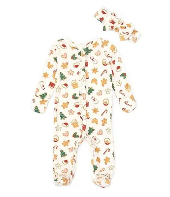 Starting Out Baby Girls Newborn-9 Months Christmas Cookie Long Sleeve Ruffle Snap Front Coverall