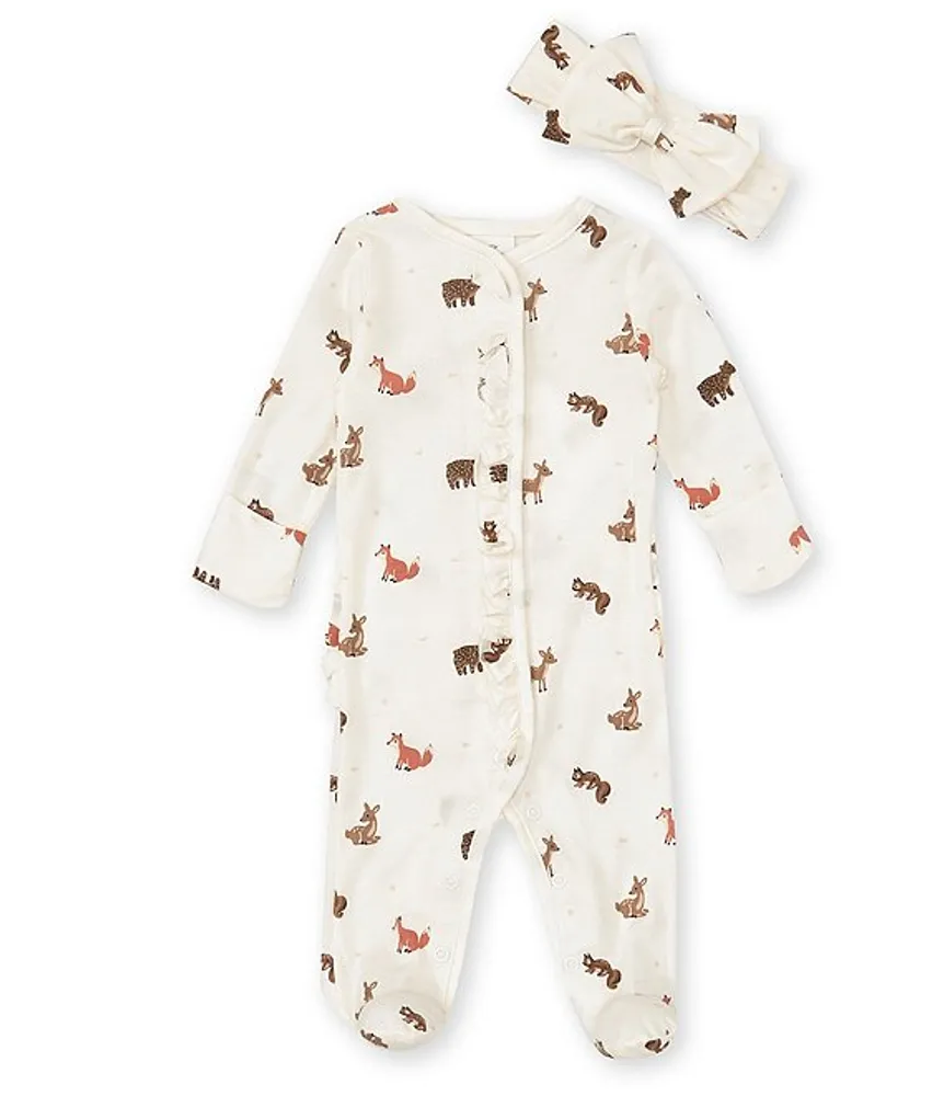 Starting Out Baby Girls Newborn-9 Months Long Sleeve Ruffle Button Up Fall  Animal Footed Coverall