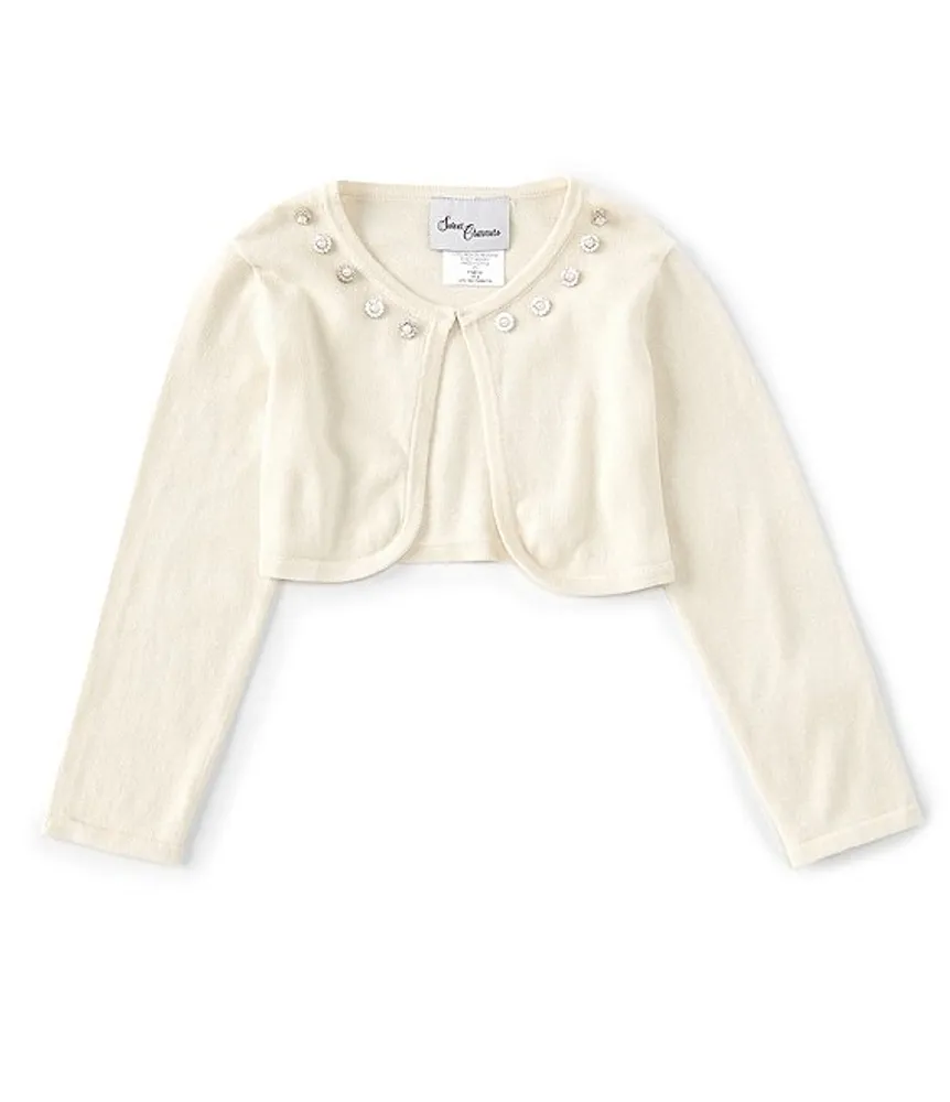 Sweet Charmers Little Girls 2T-6X Long-Sleeve Faux-Pearl-Trimmed Cardigan