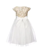 Sweet Kids Little Girls 2-6 Cap Sleeve Dull Satin Metallic Cord Embroidered Crystal Tulle Dress