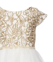 Sweet Kids Little Girls 2-6 Cap Sleeve Dull Satin Metallic Cord Embroidered Crystal Tulle Dress