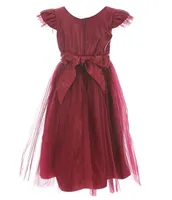 Sweet Kids Little Girls 2-6 Flutter Sleeve Rhinestone Waist Satin Crystal Tulle Tea Dress