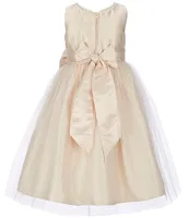 Sweet Kids Little Girls 2-6 Sleeveless Dull Satin Pearl Trim Bow Detail Tulle Tea Dress