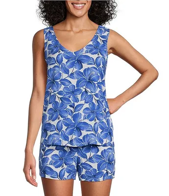 Tommy Bahama Floral Print Sleeveless V-Neck Woven Shorty Pajama Set