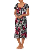 Tommy Bahama Knit Tropical Print Square Neck Midi Nightgown
