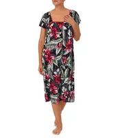 Tommy Bahama Knit Tropical Print Square Neck Midi Nightgown