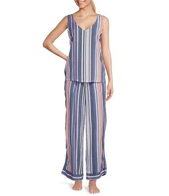 Tommy Bahama Striped Print Sleeveless V-Neck Woven Pajama Set