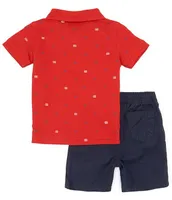 Tommy Hilfiger Baby Boys 12-24 Months Short Sleeve Patterned Pique Knit Polo Shirt & Solid Microsuede Twill Shorts Set