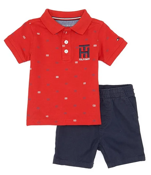 Tommy Hilfiger Baby Boys 12-24 Months Short Sleeve Patterned Pique