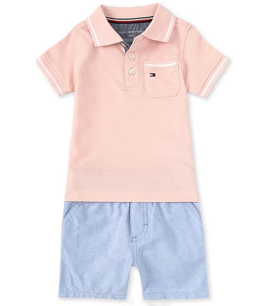 Tommy Hilfiger Baby Boys 12-24 Months Short-Sleeve Pique Knit Polo Shirt & Oxford Shorts Set