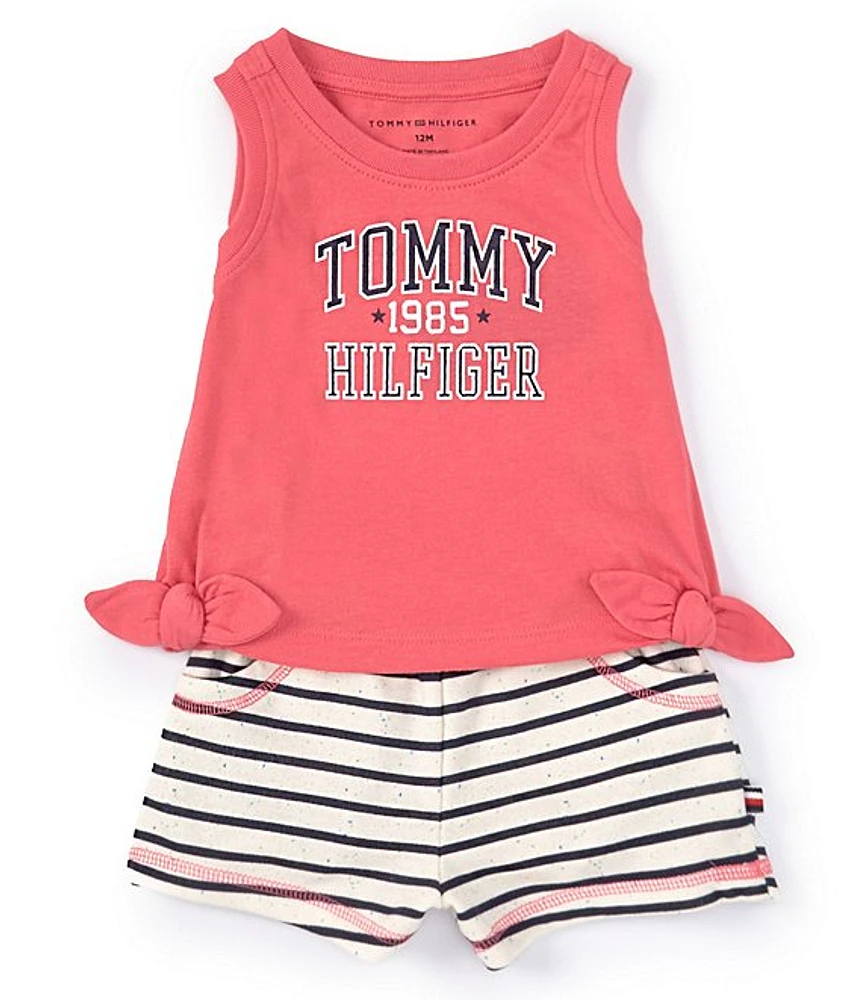 Tommy Hilfiger Baby Girls 12-24 Months Sleeveless Logo Tank Top & Striped Shorts Set