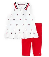 Tommy Hilfiger Baby Girls 12-24 Months Sleeveless Printed Pique Tunic Top & Solid Jersey Leggings Set