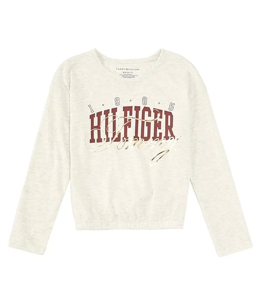 Tommy Hilfiger Big Girls 7-16 Long Sleeve Arched Logo Elastic-Hem Jersey  T-Shirt