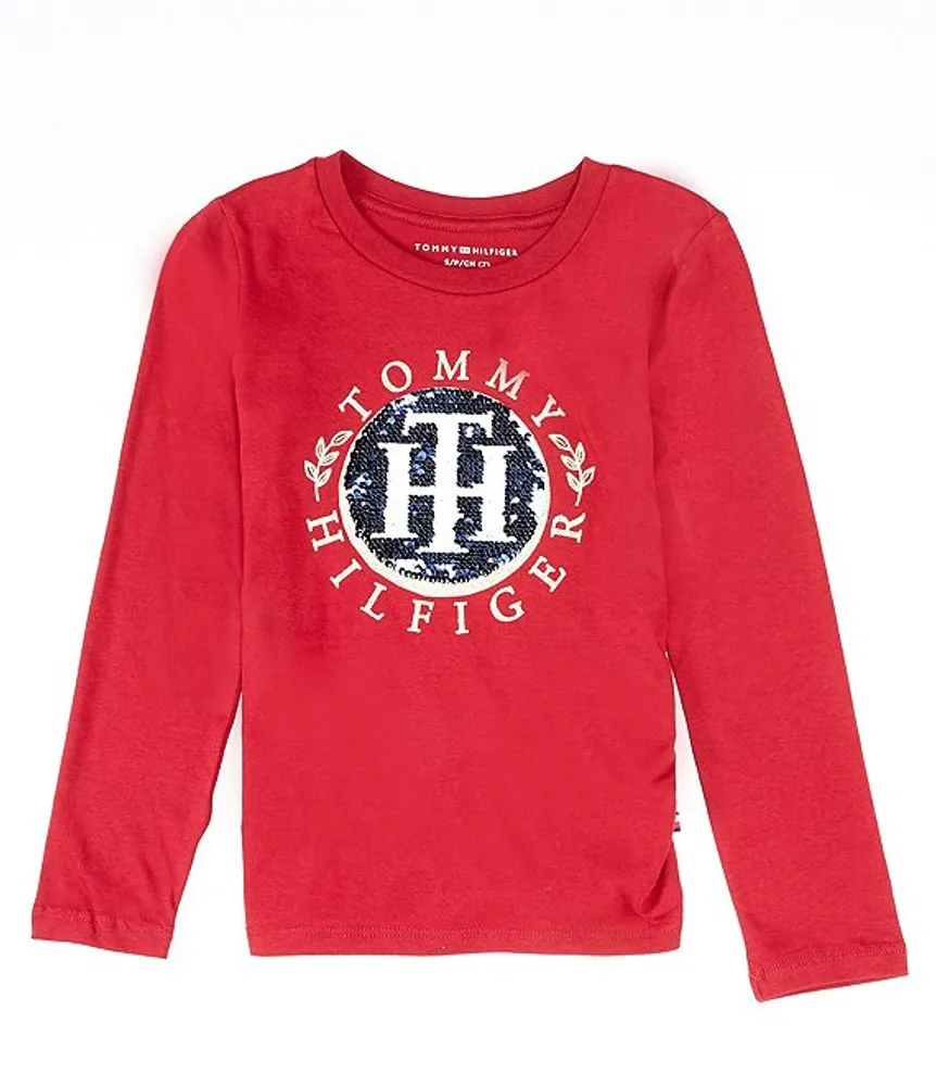 Tommy Hilfiger Big Girls 7-16 Long Sleeve Flip-Sequin Logo Monogram T-Shirt