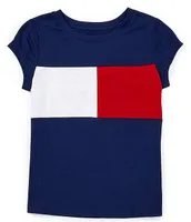 Tommy Hilfiger Big Girls 7-16 Short-Sleeve Pieced Flag Round Neck T-Shirt