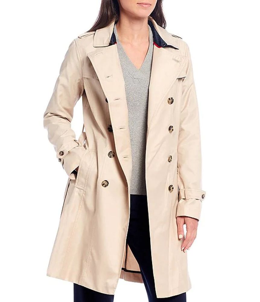 Tommy Hilfiger Cotton Blend Woven Double Breasted Classic Trench | The at Willow Bend