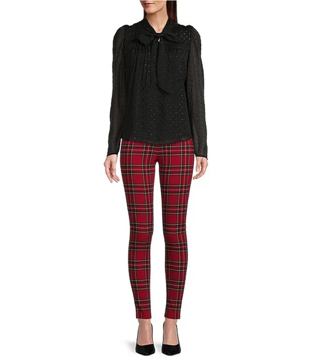 Calvin Klein Bold Plaid Print Flat Front Mid Rise Twill Leggings