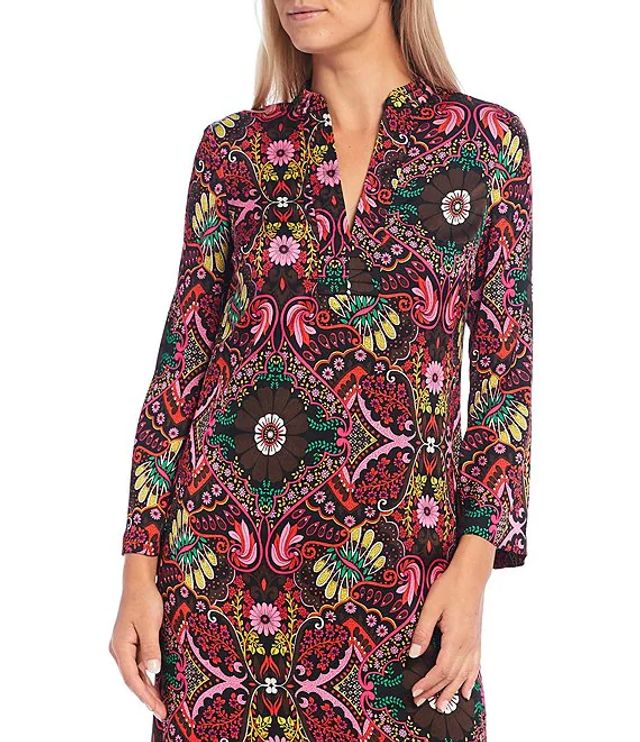 Trina Turk Christie Carpet Print V-Neck Long Sleeve Shift Dress | The Shops  at Willow Bend
