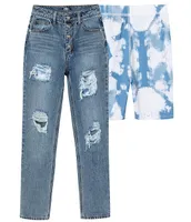 Truce Big Girls 7-16 Boyfriend Jean & Tie-Dye Bike Short 2-Piece Set