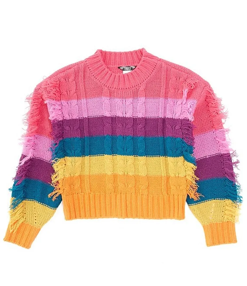Truce Big Girls 7-16 Long Sleeve Multi Color Fringe Sweater