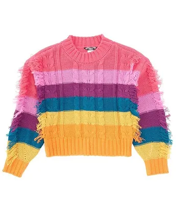 Truce Big Girls 7-16 Long Sleeve Multi Color Fringe Sweater