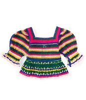 Truce Big Girls 7-16 Puffed Sleeve Striped Crocheted Top