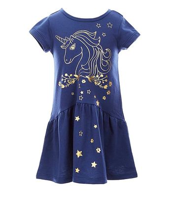 Truly Me Little Girls 2T-6X Foiled-Unicorn Drop-Waist Dress