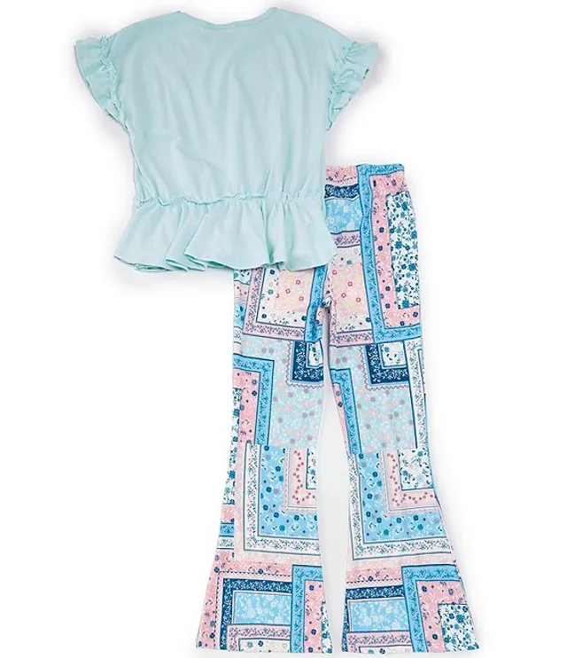 Tween Diva Big Girls 7-16 Flutter-Sleeve Solid Jersey Knit T-Shirt &  Tile-Printed Leggings Set