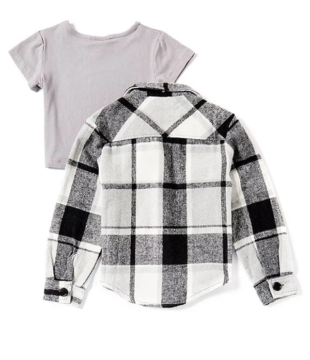 Tween Diva Big Girls 7-16 Long Sleeve Plaid Overshirt & Solid Rib-Knit  T-Shirt Set