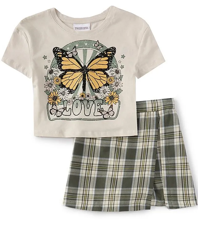 Tween Diva Big Girls 7-16 Flutter-Sleeve Solid Jersey Knit T-Shirt &  Tile-Printed Leggings Set