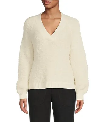 UGG® Dreeann Plush Fleece Wool Blend V-Neck Long Sleeve Pullover