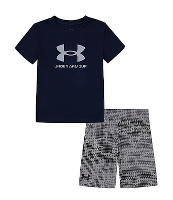 Under Armour Little Boys 2T-7 Short Sleeve Logo T-Shirt & Printed Shorts Set